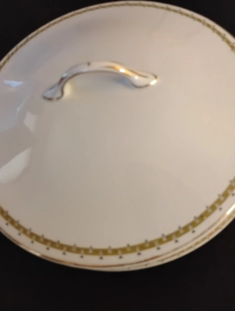 Elegant White Porcelain Covered Serving Dish with Gold Trim